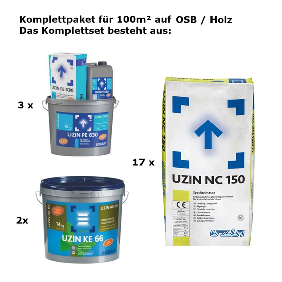 Uzin Komplettset für 100m² Untergrund-Vorbereitung auf OSB / Holz