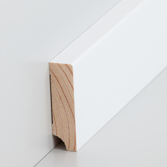 Massivholz Sockelleiste kubisch | 60mm hoch | weiß