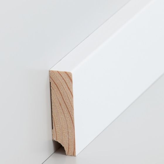 Massivholz Sockelleiste kubisch XL | 60mm hoch | weiß