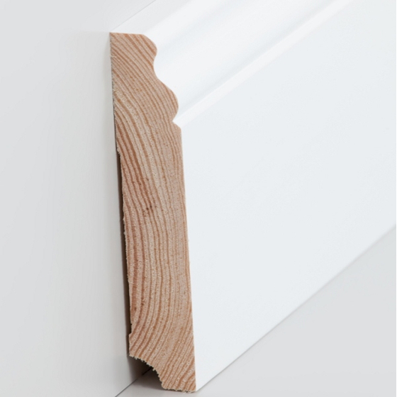 Massivholz Sockelleiste HH-Profil | Berliner Leiste | 115mm hoch | weiß