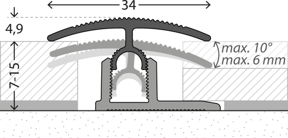 Profi-Tec Übergangsprofil | für Aufbauhöhen von 7,0 - 15,0mm | 34mm breit | mit Zierrillen | bronze | 100cm