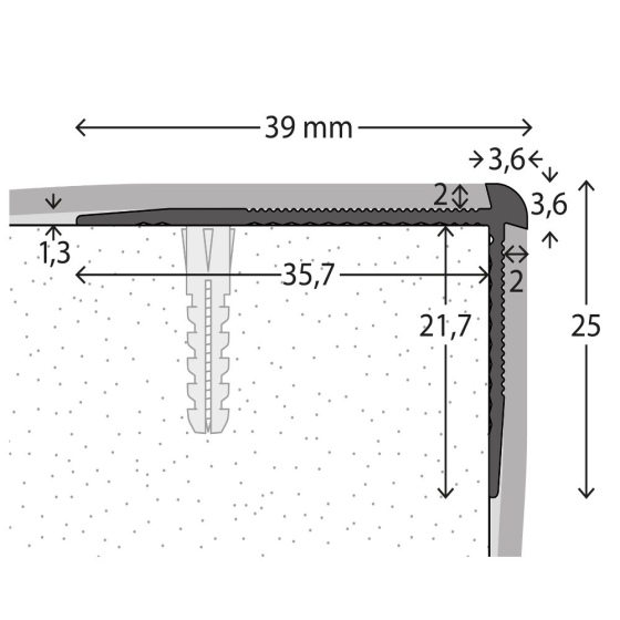 Aluminium-Treppenkantenprofil | verschraubt | für 2mm starke Bodenbeläge | sahara | 2,50m
