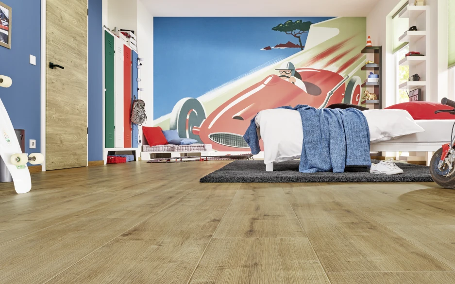 Fußboden in einem Jugendzimmer: Holznachbildung