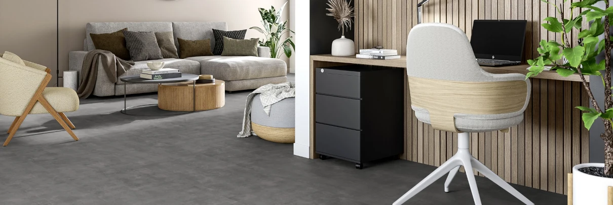 Fußboden in einem Homeoffice: Betonoptik